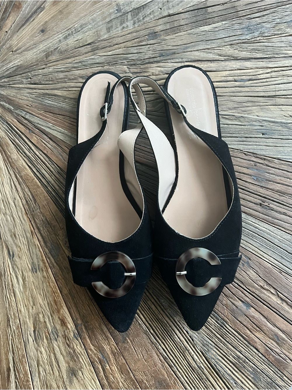 Riccardo Boccia Black Genuine Leather Slingback Flats Pointed Toe EU 41 US 10.5